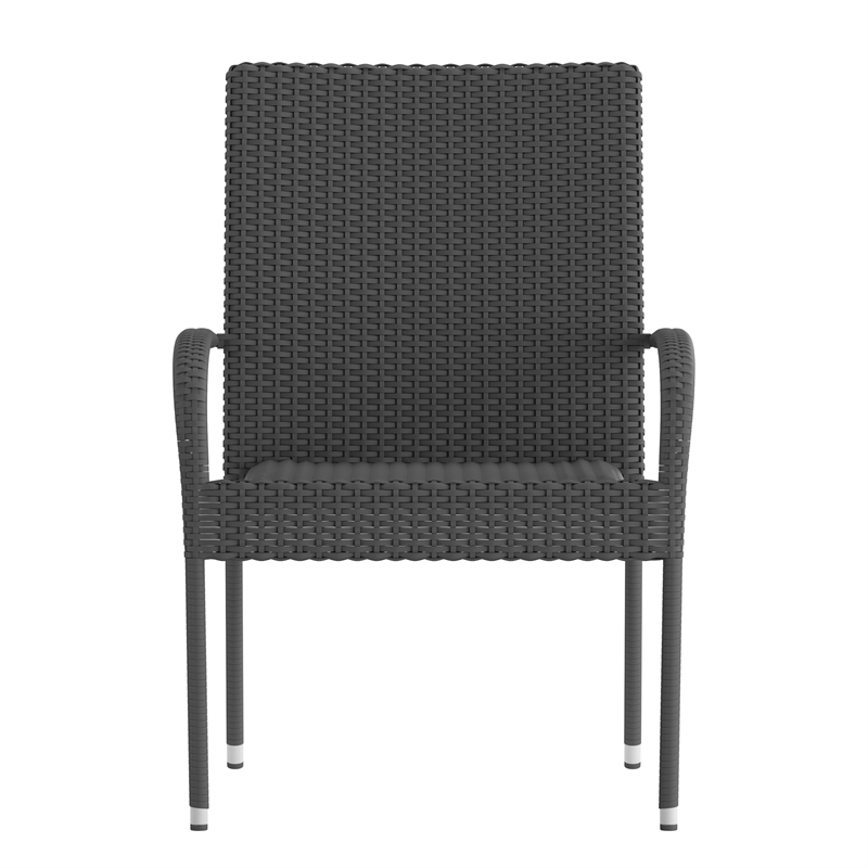 Indoor/Outdoor Stacking Steel Framed Gray Wicker Dining Armchairs - 2 Pack