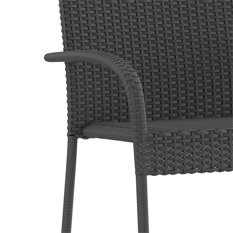 Indoor/Outdoor Stacking Steel Framed Gray Wicker Dining Armchairs - 2 Pack