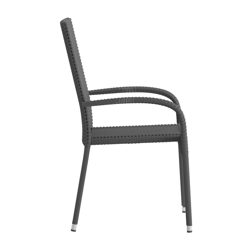 Indoor/Outdoor Stacking Steel Framed Gray Wicker Dining Armchairs - 2 Pack
