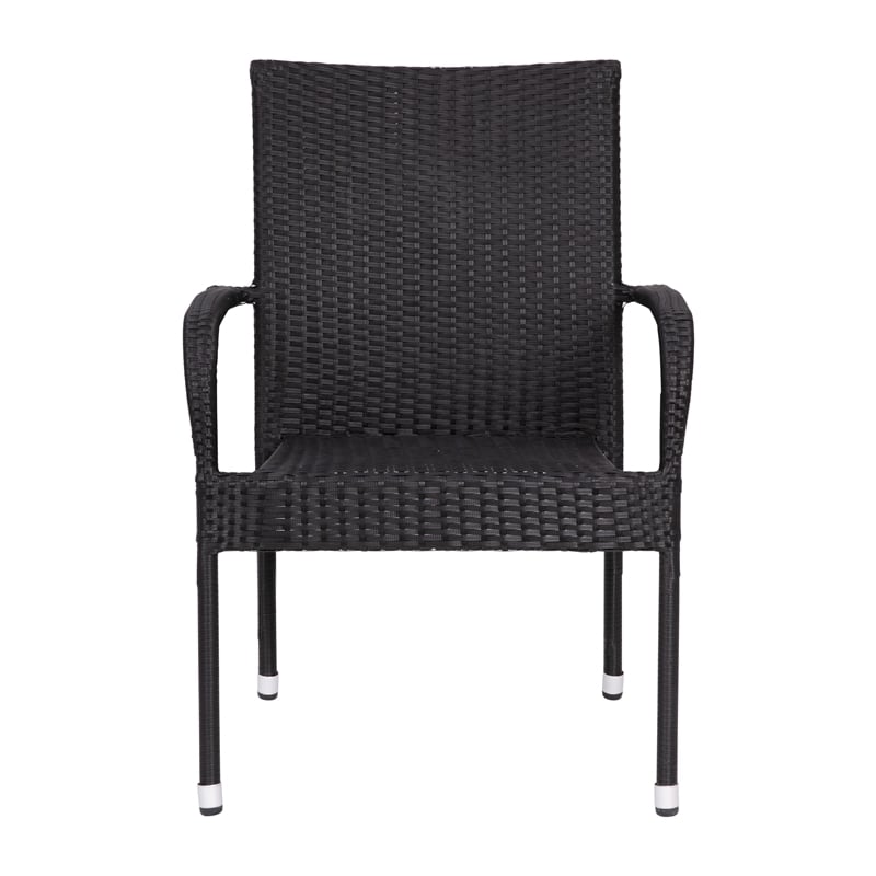 Indoor/Outdoor Stacking Steel Framed Black Wicker Dining Armchairs - 4 Pack