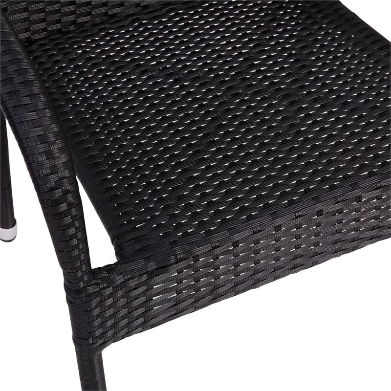 Indoor/Outdoor Stacking Steel Framed Black Wicker Dining Armchairs - 4 Pack