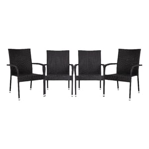 Indoor/Outdoor Stacking Steel Framed Black Wicker Dining Armchairs - 4 Pack