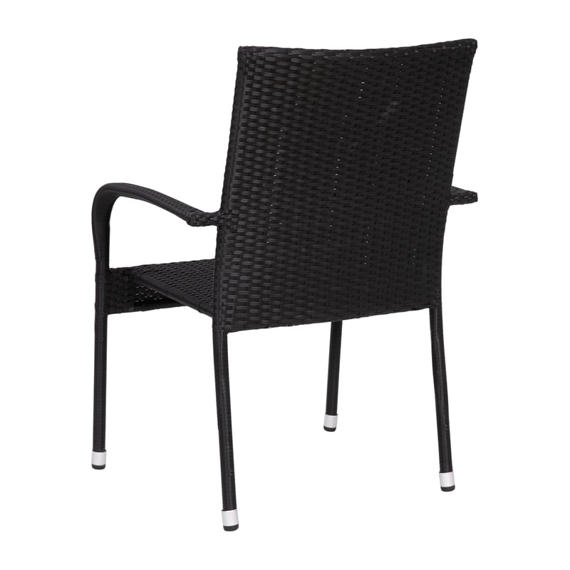 Indoor/Outdoor Stacking Steel Framed Black Wicker Dining Armchairs - 4 Pack