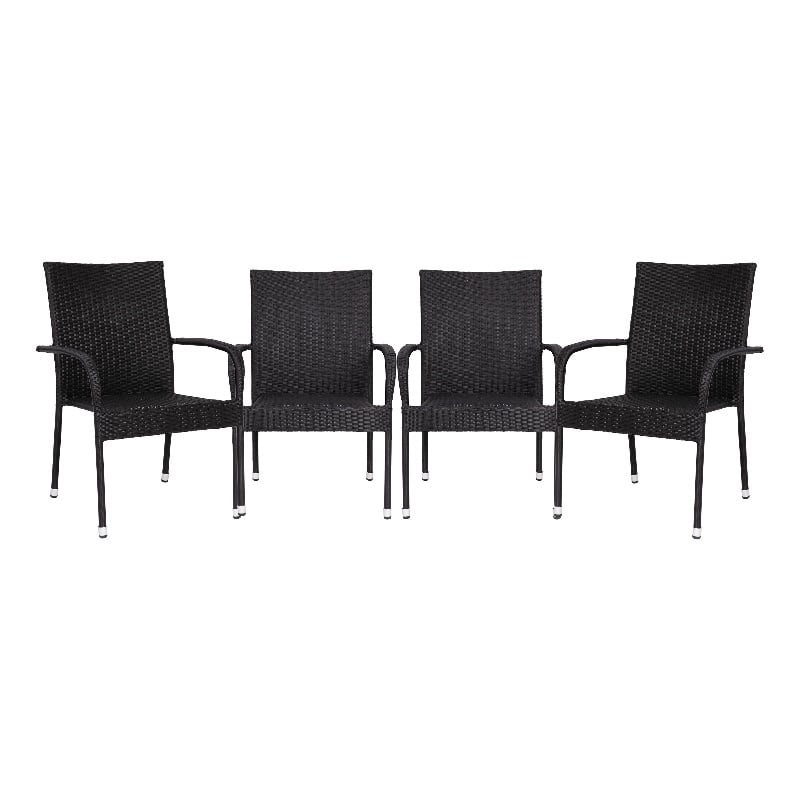 Indoor/Outdoor Stacking Steel Framed Black Wicker Dining Armchairs - 4 Pack