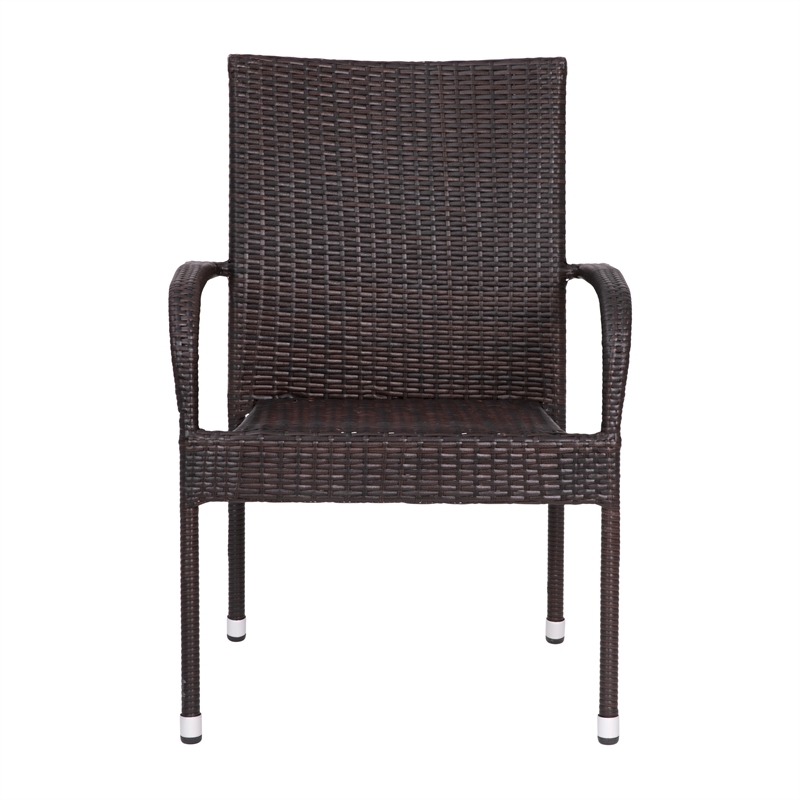 Indoor/Outdoor Stacking Steel Framed Espresso Wicker Dining Armchairs - 4 Pack