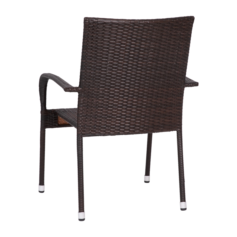 Indoor/Outdoor Stacking Steel Framed Espresso Wicker Dining Armchairs - 4 Pack