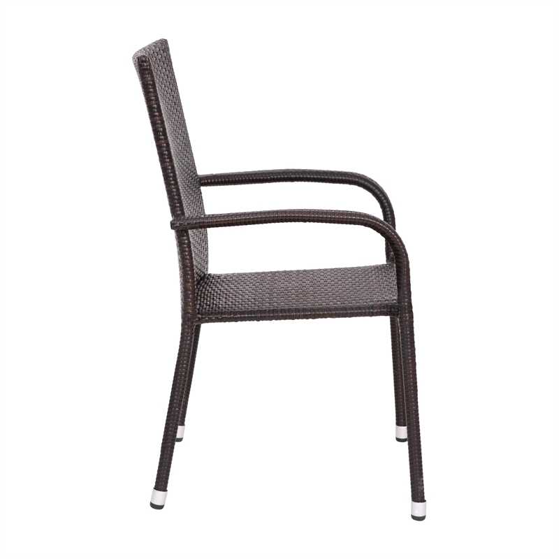 Indoor/Outdoor Stacking Steel Framed Espresso Wicker Dining Armchairs - 4 Pack