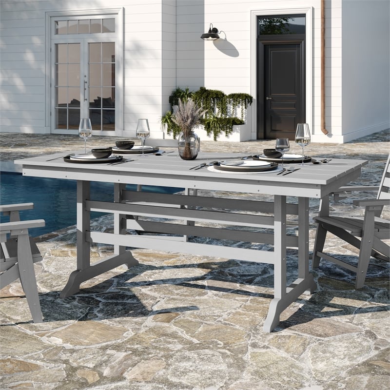 Commercial All Weather Adirondack Table and 6 Chairs with Cupholders in Gray