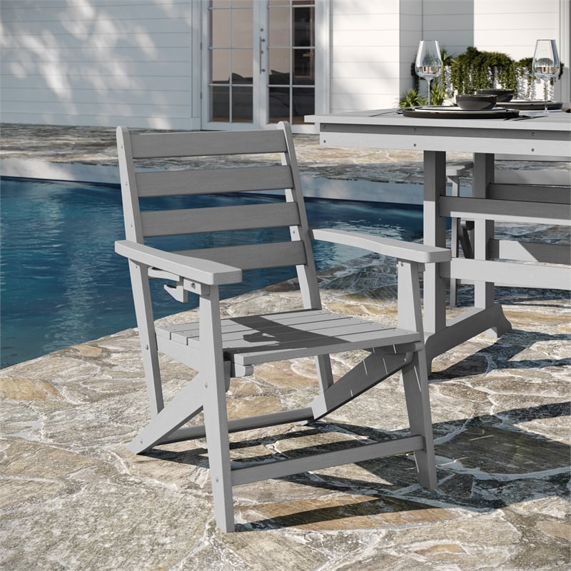 Commercial All Weather Adirondack Table and 6 Chairs with Cupholders in Gray