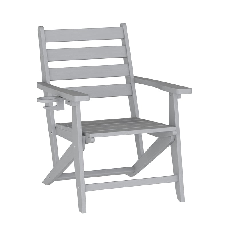 Commercial All Weather Adirondack Table and 6 Chairs with Cupholders in Gray