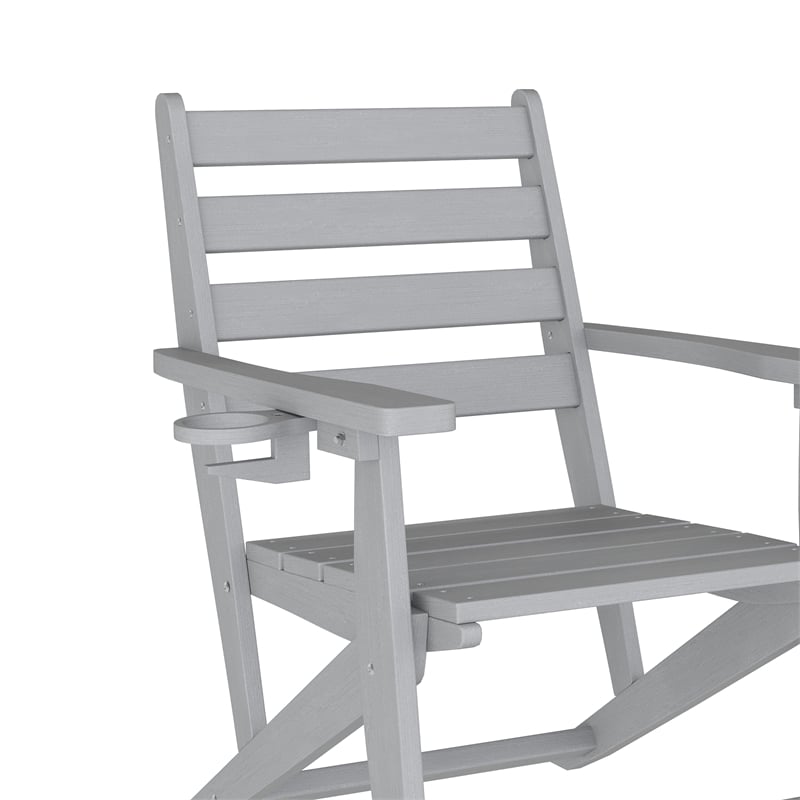 Commercial All Weather Adirondack Table and 6 Chairs with Cupholders in Gray