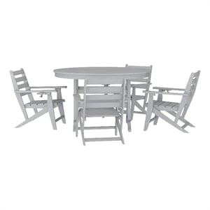 Commercial All Weather Adirondack Table and 4 Chairs with Cupholders in Gray