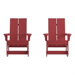 Indoor/Outdoor modern 2-Slat Adirondack Poly Resin Rockers in Red - Set of 2