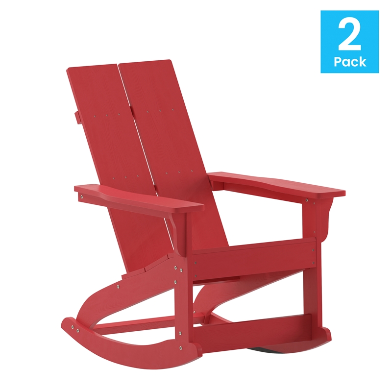 Indoor/Outdoor modern 2-Slat Adirondack Poly Resin Rockers in Red - Set of 2