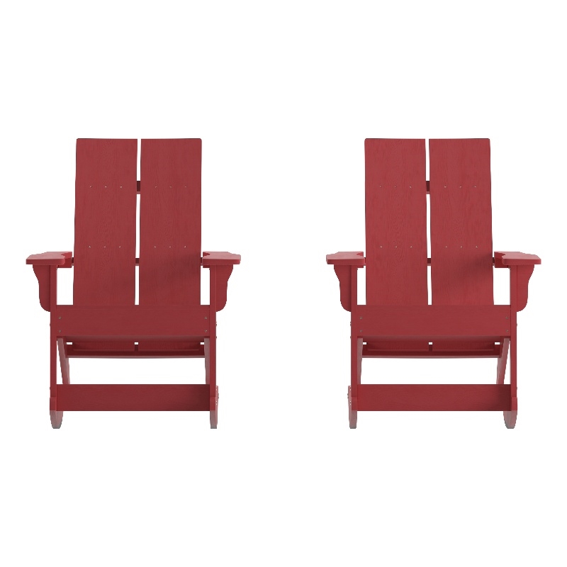 Indoor/Outdoor modern 2-Slat Adirondack Poly Resin Rockers in Red - Set of 2