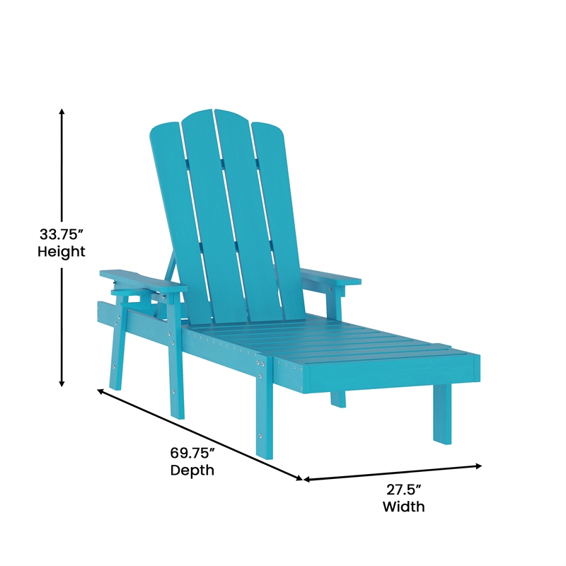 All-Weather Commercial Adjustable Lounge Chair with Fold Out Cupholder - Blue