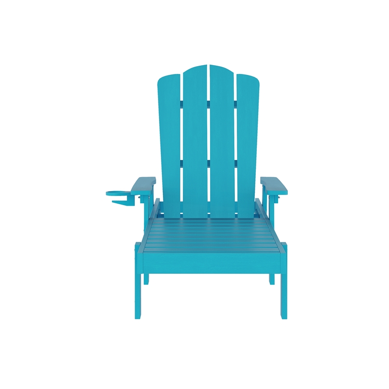 All-Weather Commercial Adjustable Lounge Chair with Fold Out Cupholder - Blue