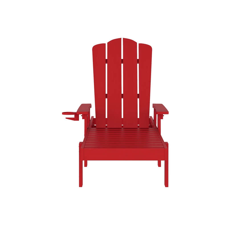 All-Weather Commercial Adjustable Lounge Chair with Fold Out Cupholder - Red