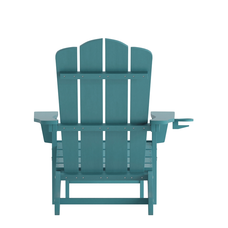 Commercial All-Weather Adirondack Chair with Pullout Ottoman & Cupholder - Blue