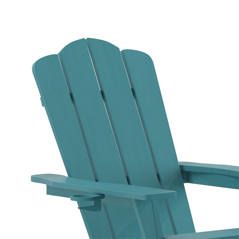 Commercial All-Weather Adirondack Chair with Pullout Ottoman & Cupholder - Blue