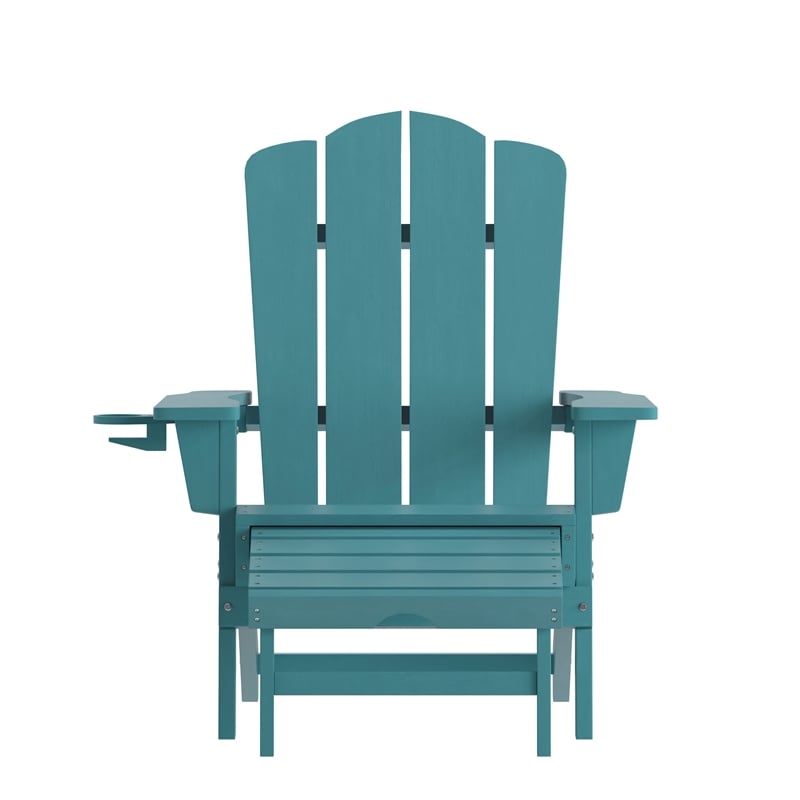 Commercial All-Weather Adirondack Chair with Pullout Ottoman & Cupholder - Blue