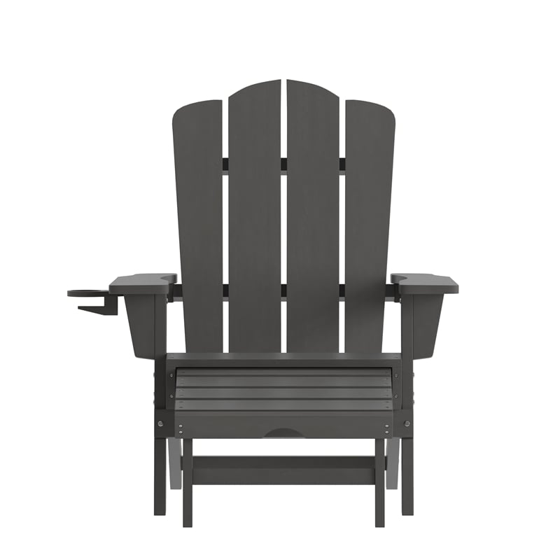 Commercial All-Weather Adirondack Chair with Pullout Ottoman & Cupholder - Gray