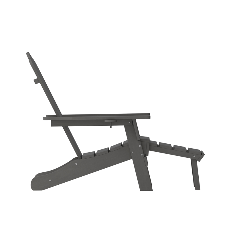 Commercial All-Weather Adirondack Chair with Pullout Ottoman & Cupholder - Gray