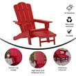 Commercial All-Weather Adirondack Chair with Pullout Ottoman & Cupholder - Red