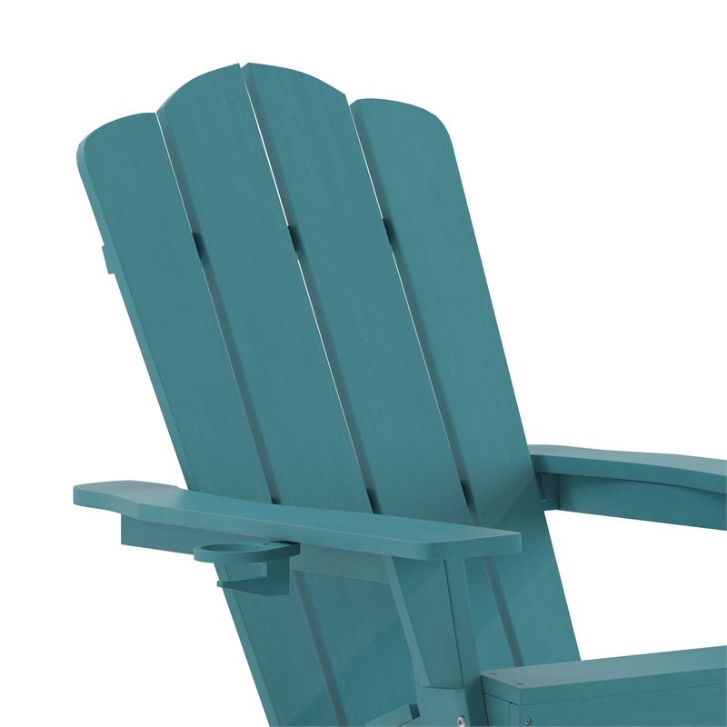 Commercial All-Weather Rocking Adirondack Chair with Swiveling Cupholder - Blue