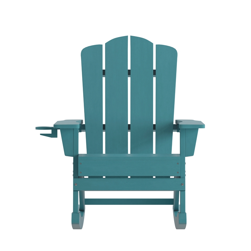 Commercial All-Weather Rocking Adirondack Chair with Swiveling Cupholder - Blue
