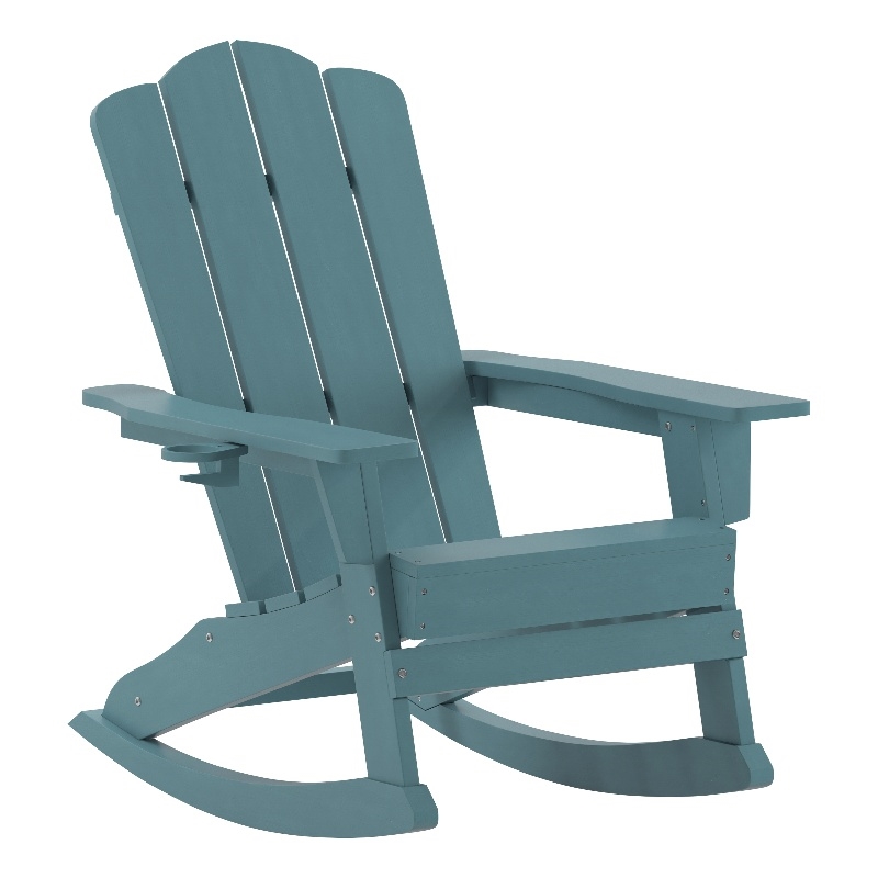 Commercial All-Weather Rocking Adirondack Chair with Swiveling Cupholder - Blue