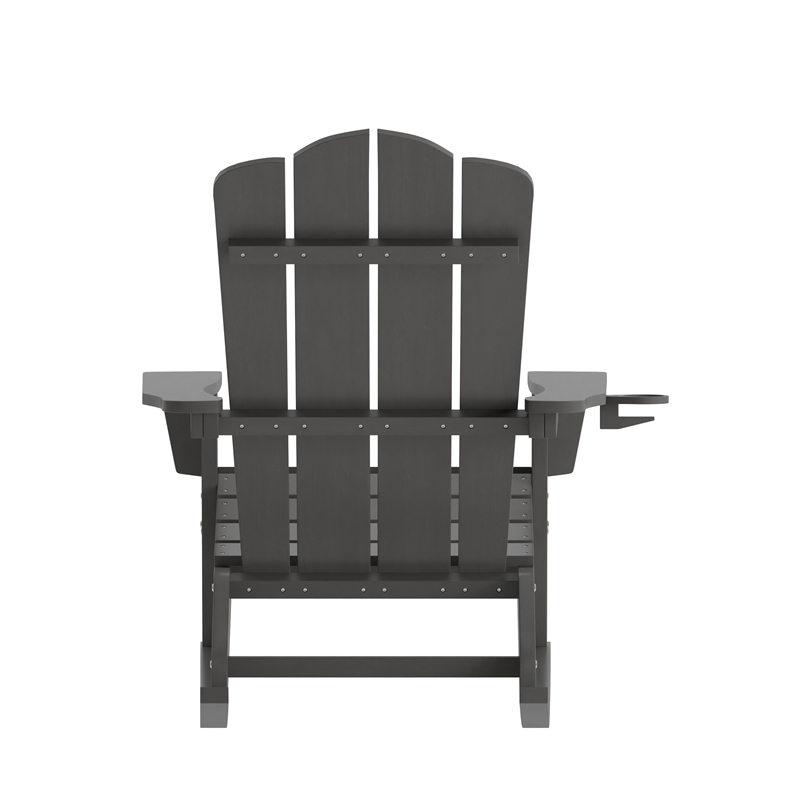 Commercial All-Weather Rocking Adirondack Chair with Swiveling Cupholder - Gray