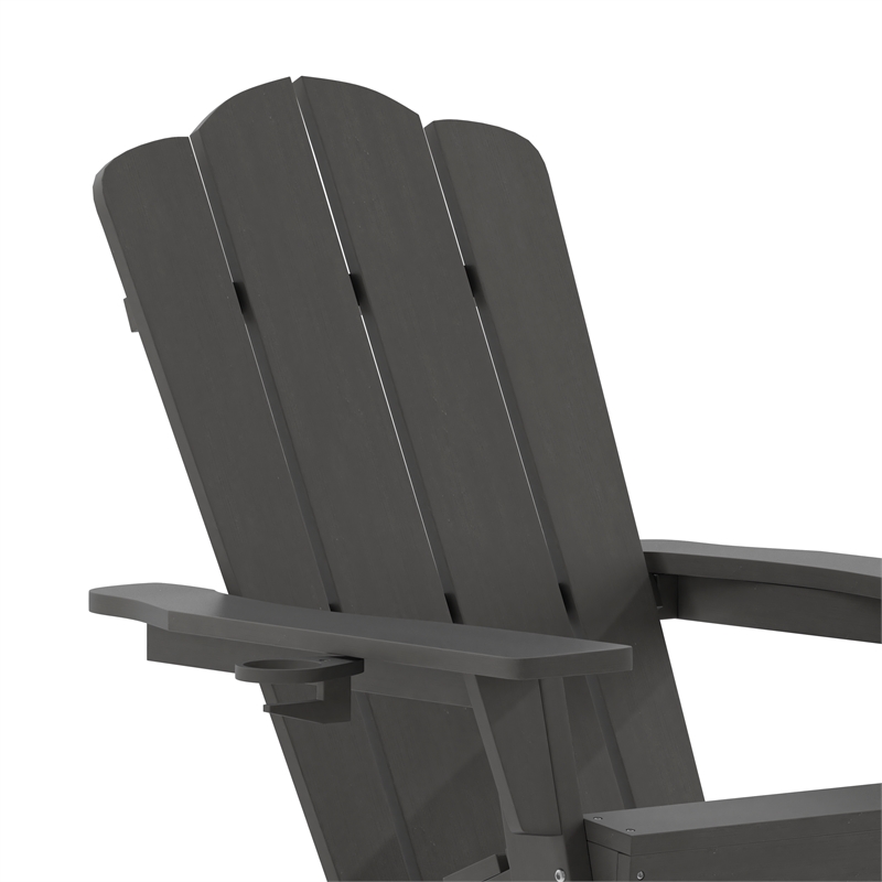 Commercial All-Weather Rocking Adirondack Chair with Swiveling Cupholder - Gray