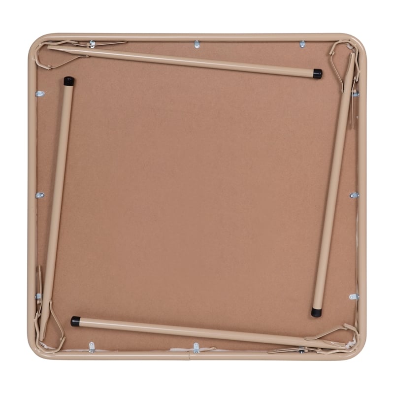 5 Piece Tan Folding Card Table and Chair Set with Upholstered Table Top