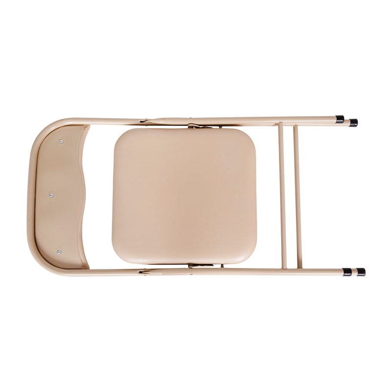 5 Piece Tan Folding Card Table and Chair Set with Upholstered Table Top