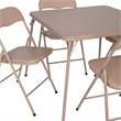 5 Piece Tan Folding Card Table and Chair Set with Upholstered Table Top