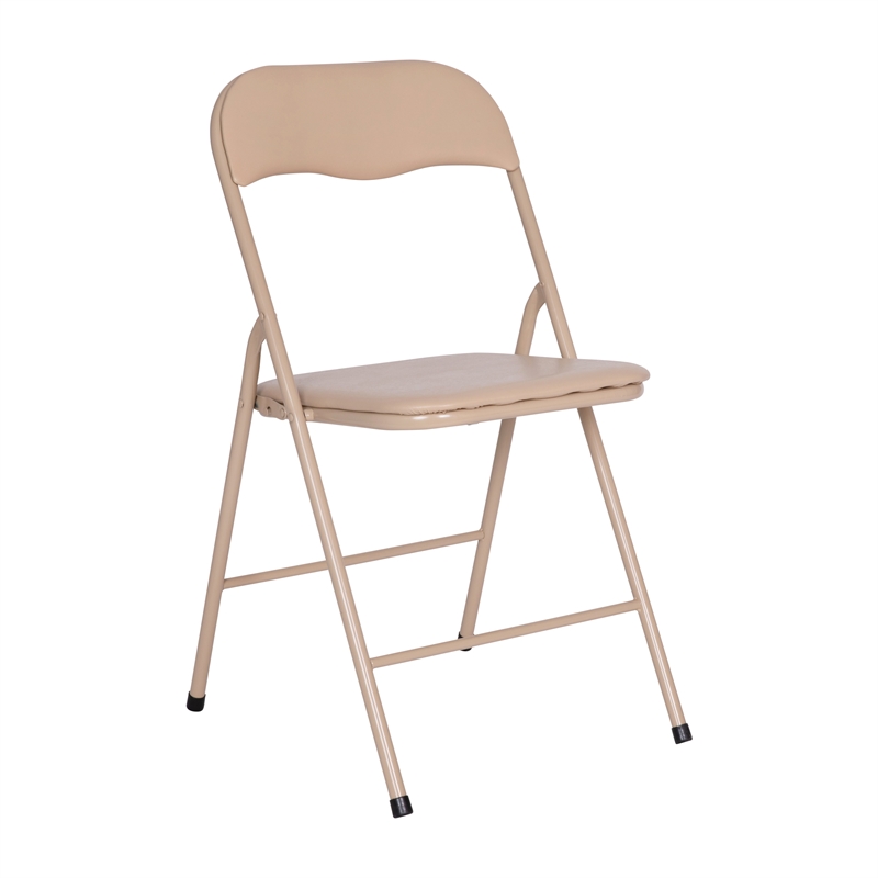 5 Piece Tan Folding Card Table and Chair Set with Upholstered Table Top