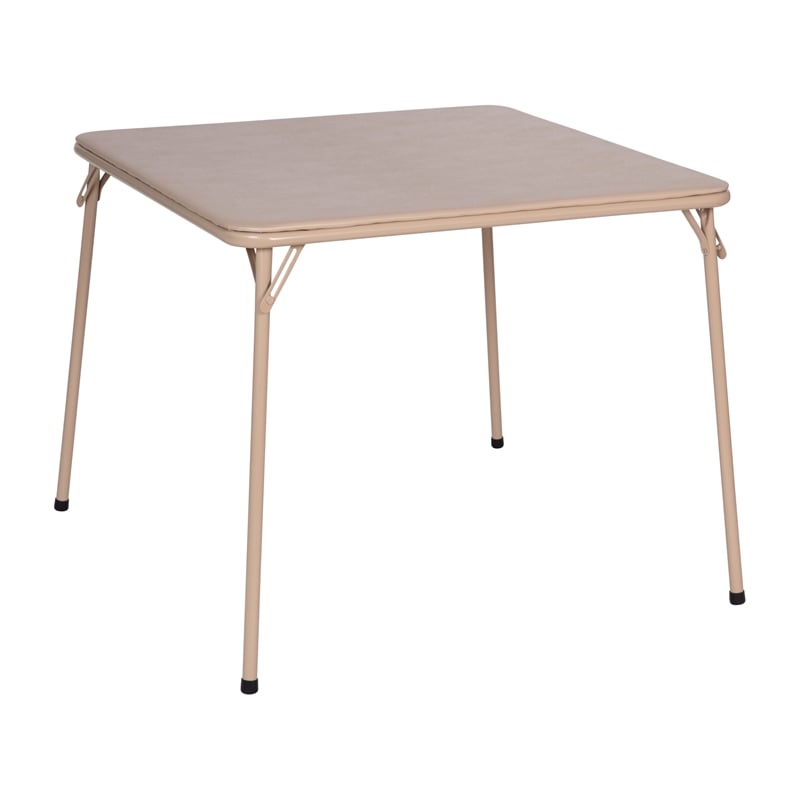 5 Piece Tan Folding Card Table and Chair Set with Upholstered Table Top