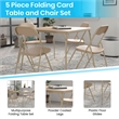 5 Piece Tan Folding Card Table and Chair Set with Upholstered Table Top
