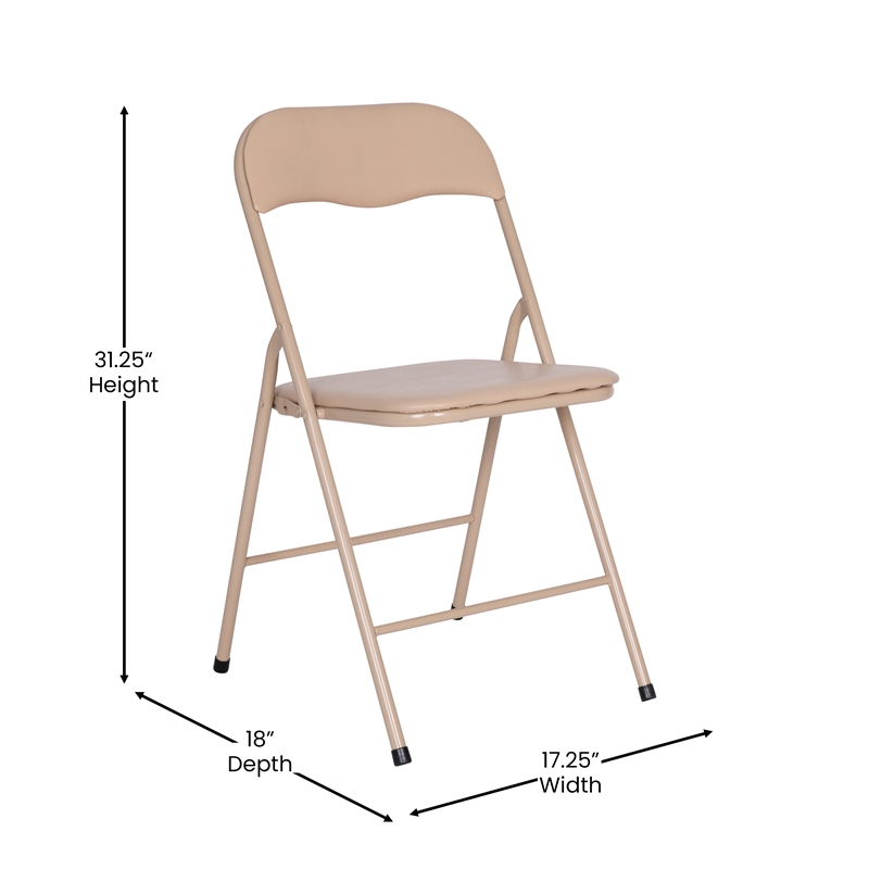 5 Piece Tan Folding Card Table and Chair Set with Upholstered Table Top