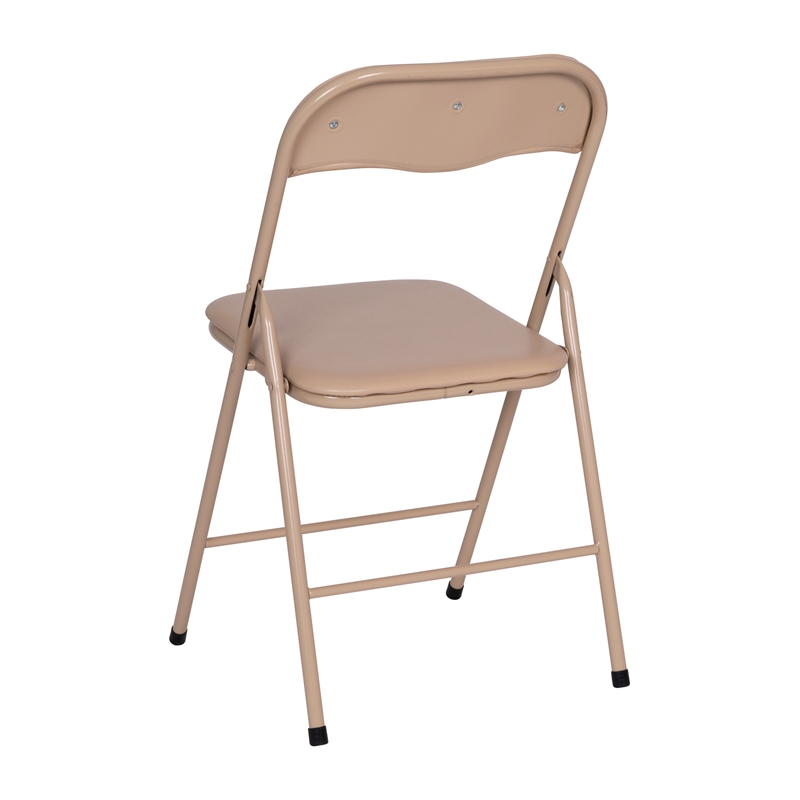 5 Piece Tan Folding Card Table and Chair Set with Upholstered Table Top