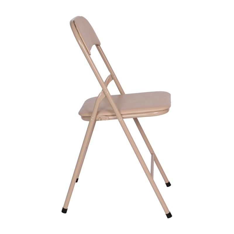 5 Piece Tan Folding Card Table and Chair Set with Upholstered Table Top