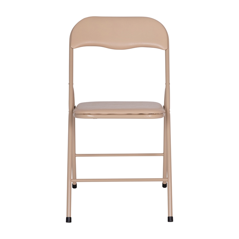 5 Piece Tan Folding Card Table and Chair Set with Upholstered Table Top