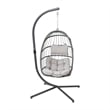 Foldable Hanging Egg Chair with Included C-Stand and Gray Cushions - Gray