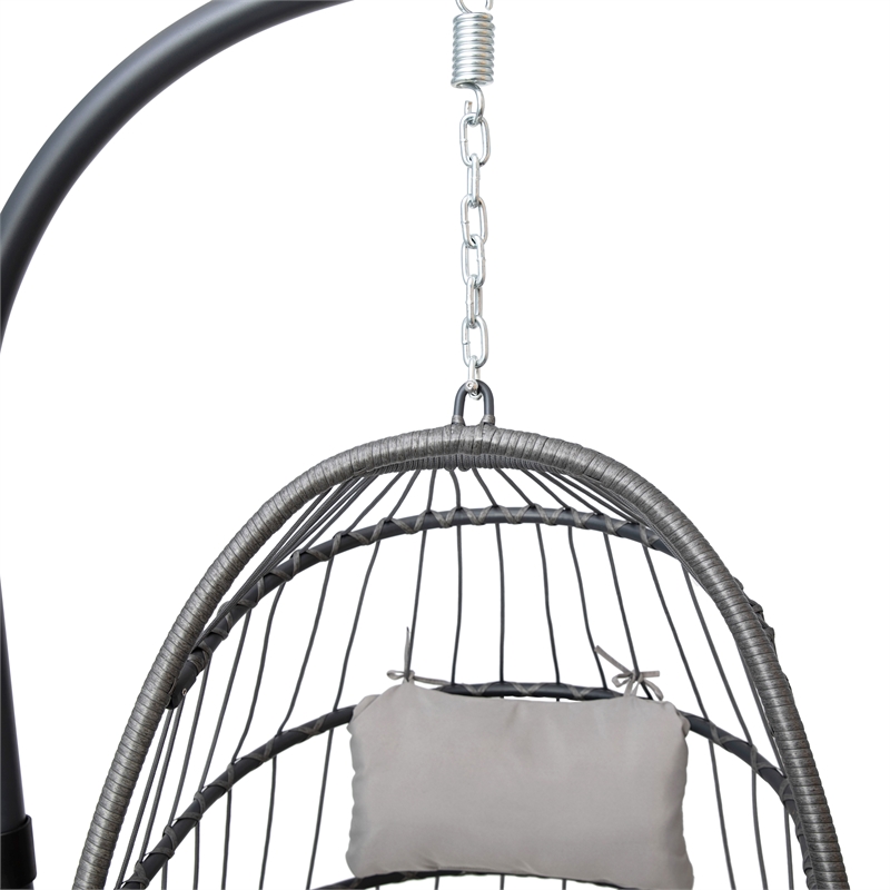 Foldable Hanging Egg Chair with Included C-Stand and Gray Cushions - Gray