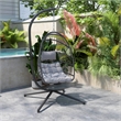 Foldable Hanging Egg Chair with Included C-Stand and Gray Cushions - Gray