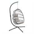 Foldable Hanging Egg Chair with Included C-Stand and Gray Cushions - Gray