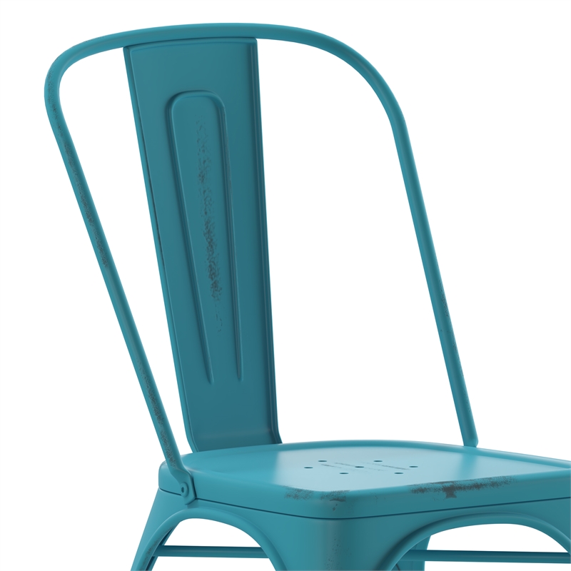 Flash Furniture Distressed Blue Metal Indoor-Outdoor Stackable Chair