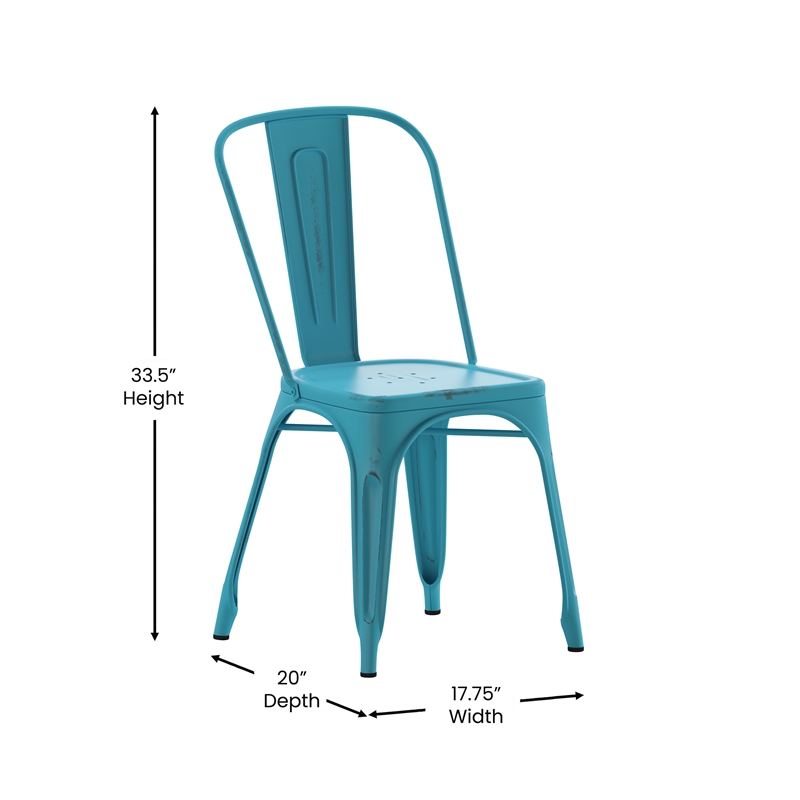 Flash Furniture Distressed Blue Metal Indoor-Outdoor Stackable Chair