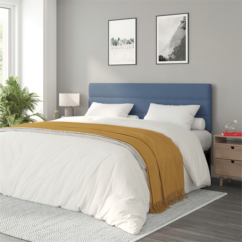 Universal Fit Tufted Upholstered King Headboard in Blue Fabric